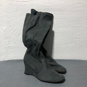 George Jasmine Black Knee High Wedge Boots Size 8